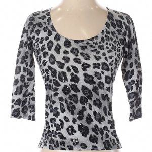 August Silk lightweight knitted 33%Silk blend top.Leopard Print,half sleeve.
